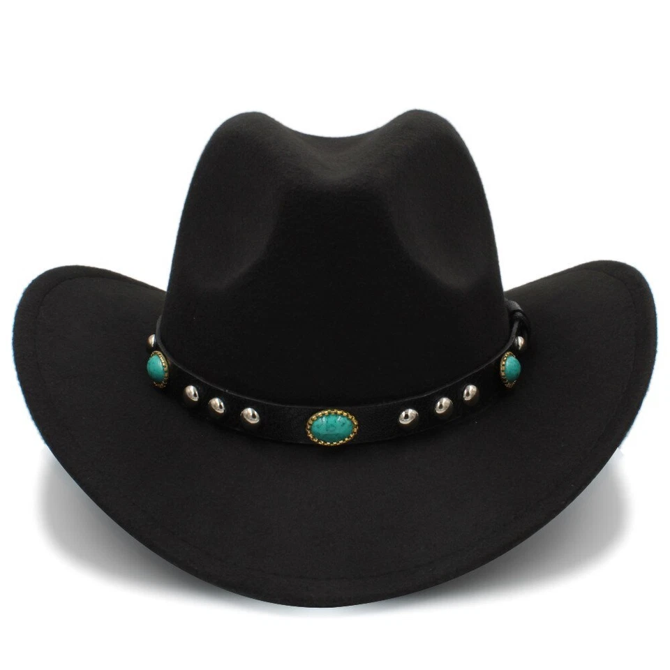 Cowboy, Cowgirl Hat, Western Style, Turquoise Strap, Men Women Retro Wide Brim - Image 1 of 4