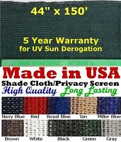 Shade Cloth Privacy Screen 44in x 20ft 90% Wind Sun Block Net & 20pcs Polyclips 