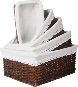 Set of 5 Wicker Storage Baskets 5 Sizes Woven Wicker Baskets for Home Shelves - Picture 1 of 10