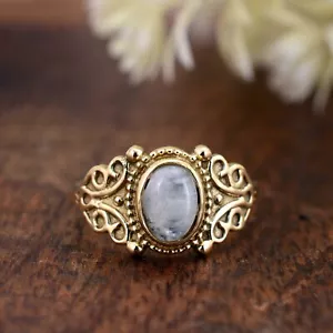 Rainbow Moonstone Ring, Sterling Silver Ring, June Birthstone Ring, Anniversary - Picture 1 of 4