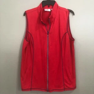 Quacker Factory LARGE Red Sleeveless Zip Front Vest with Rhinestone Zipper - Picture 1 of 8