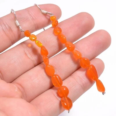 Pendientes colgantes lisos caídos ópalo etíope naranja natural de 16,45 quilates 3,3" A2581 Foto 1 de 3