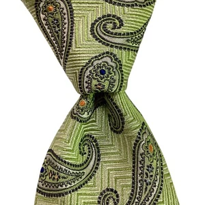 JOS. A. BANK Signature Collection Silk XL Necktie ITALY PAISLEY Green/Blue EUC - Imagen 1 de 3