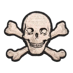 Parche de calavera y tibias cruzadas bronceadas sonrientes, parches de calavera para motocicleta - Imagen 1 de 4
