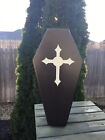 Halloween Coffin Coin Bank Steel W Appliqued Cross 17 X 8 X 3 Weighs 4.5 Pounds