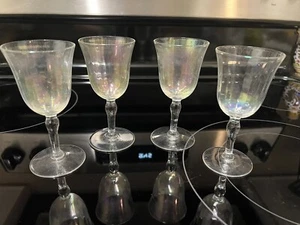 Vintage Set of Four Hand Blown Paneled Iridescent Wine/Cordial Glasses - Picture 1 of 6