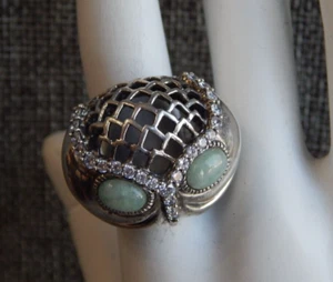 Jade of Yesteryear Ring Sterlingsilber Eule grüne Jade FREUDE #314-V - Bild 1 von 7