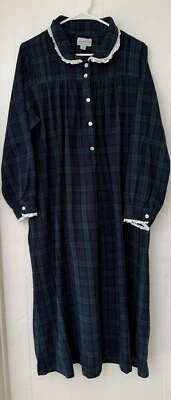 Lanz of Salzburg BLACK WATCH Plaid Flannel Nightgown Peter Pan Collar, Lace M - Image 1 of 4