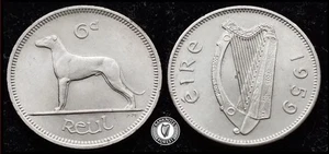 [#442] - Ireland 1959 | Irish 6p | 6 Pence | Wolfhound | KM.13a | UNC - Bild 1 von 2