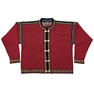 Skjaeveland Norway Pure New Wool Red Cardigan XL Metal Clasp Button Up - Picture 1 of 24