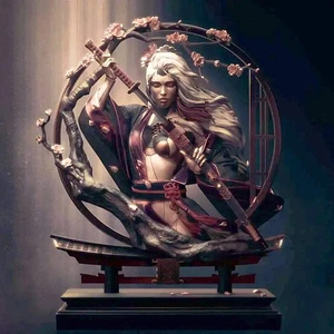 1/11 BUST Resin Model Kit Asian Beautiful Girl Samurai Fantasy Unpainted - Picture 1 of 2