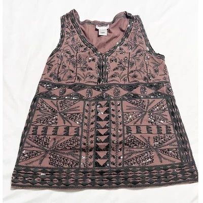 Talbots Collection Sequin Embellished Aztec Embroidered Tank Top Brown Size M - Image 1 of 4