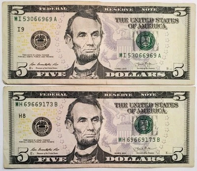 69 DUDE! Two Meme Notes With 69s $5 Five Dollar Bills Double 69 Serial Number  - Image 1 of 2