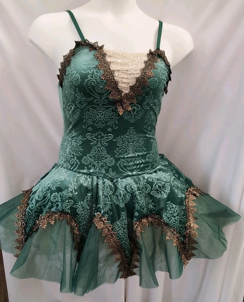 Dark Forest Green Velvet Ballet Dance Costume Short Tutu Medium Adult MA - Image 1 of 4
