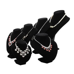 Velvet Wooden Necklace Display Bust Stand Mannequin - Jewelry Holder for - Picture 1 of 34