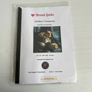 Counted Cross Stitch Kit : Thread Geeks: Golden Treasures Artist Anne Stokes UK - Picture 1 of 5