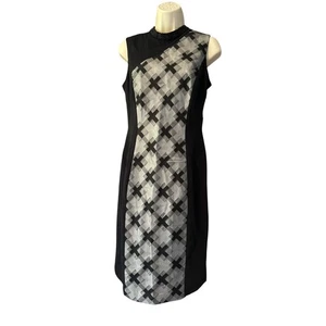 Pamella Roland Beaded Neckline Sheath Dress | Black Silver Geometric | Sz 6 NWT - Picture 1 of 8