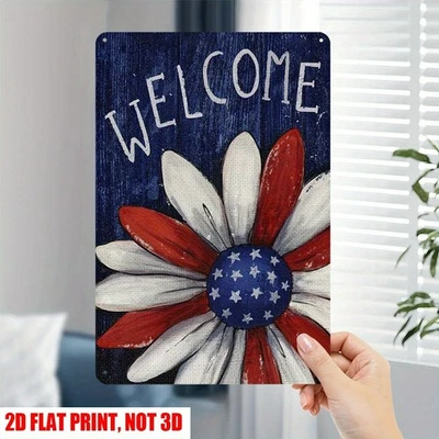 American Retro Welcome Metal Sign Patriotic Daisy Decor Home/Patio Wall Art 8×12 - Image 1 of 4