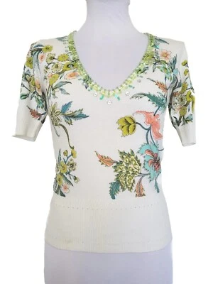 Votre Nom коллекции цветочный кремовый короткий рукав v-образным вырезом блестки бисер верхний размер S - Изображение 1 из 4