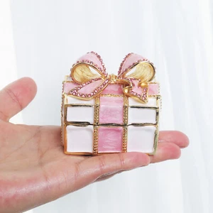 Mini Enamel Rhinestones Bow-knot Jewelry Box Hinged Trinket Box Bow Trinket Box - Picture 1 of 11