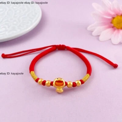 Pure 999 24K Yellow Gold Lucky Zodiac Snake Beaded Baby Kids Bracelet Red Rope - Image 1 of 4