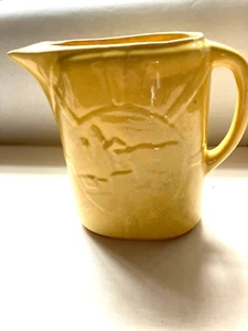 Mid Century Modern Yellow Crackle Ceramic 5 Cup Pitcher, Bear Design - Picture 1 of 9