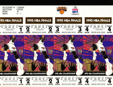 NEW YORK KNICKS 1995 NBA FINALS NBA PLAYOFFS TICKET SHEET MSG Cover