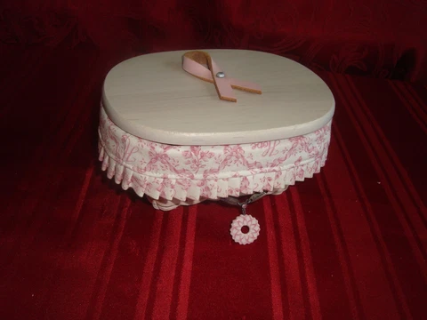 Longaberger 2008 Horizon Of Hope White Wash Pnk Basket Lid Fabric Liner & Tie On Cover