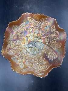 Awesome Fenton Carnival Glass Marigold Peacock & Urn Ruffled Bowl - Picture 1 of 5