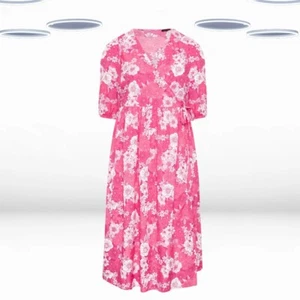 Ex Women's Plus Size Floral Wrap Midaxi Dress in Pink (Defect) - Picture 1 of 6