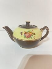 Vtg. Sadler Staffordshire Teapot W/ Lid Brown, Beige, Gold Trim Roses, #7409D