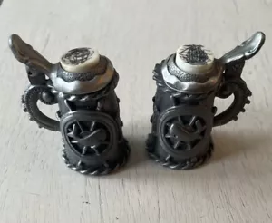Pair Vintage Pewter MiniBeer Stein Whales Nicholas Gish Scrimshaw Whale Nautical - Picture 1 of 7