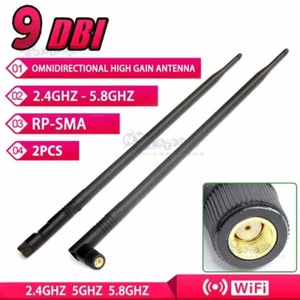 Antena de enrutador inalámbrico WiFi de doble banda 9dBi 2,4 GHz 5,8 GHz hembra RP-SMA - Imagen 1 de 6
