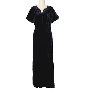 Anthropologie The Somerset Jumpsuit M Black Velvet V-Neck Short Sleeve Smocked - Picture 1 of 12