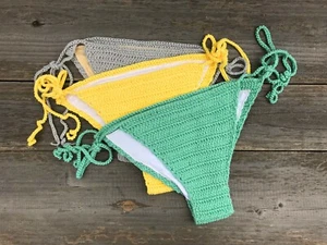Hand crochet sexy bikini bottom thong boho sexy Briefs shorts fishnet beachwear - Picture 1 of 7