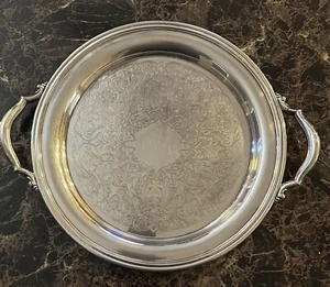 STUPENDO piatto da portata vintage placcato argento 15 1/2” rotondo con manici - Foto 1 di 5