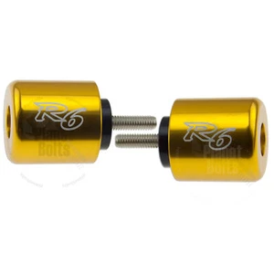 Gold Handle Bar End CNC R6 Engraved For Yamaha YZF 06-19 R1 Cap Weight Slider - Picture 1 of 2