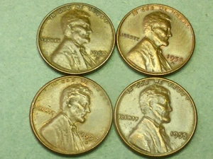 4 DIFF DATES CRACKED SKULL WHEAT LINCOLN CENTS - Picture 1 of 2