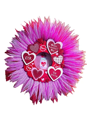 Deco Mesh Wreath Happy Valentine's Day XOXO Be Mine Kisses LOVE Door Hanger Hugs - Image 1 of 4