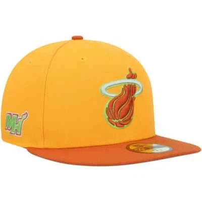 Sombrero Miami Heat Dorado Óxido Naranja New Era 59Fifty Ajustado Talla 7 3/4 Foto 1 de 4