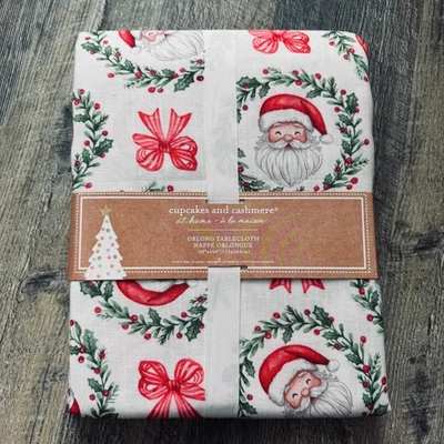 Cupcakes & Cashmere Santa Bows Berries holiday christmas Oblong Tablecloth - Image 1 of 4