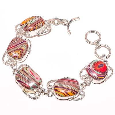 Rainbow Calsilica Gemstone Silver Plated Jewelry Bracelet 7-7.99" TB7511-224 - Image 1 of 3
