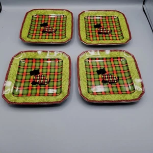 Scottie Dog Terrier Plates App/Dessert 6" Set Of 4 222 Fifth Christmas Argyle - Picture 1 of 8