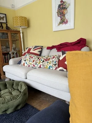 DFS 'Livie' 2-Seater Sofa Biscuit Fabric, Twill English Scroll Arm - Image 1 of 4