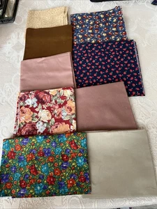 9 x New Cotton Fabric Fat Quarters 4 Plain 5 Patterned - Picture 1 of 11