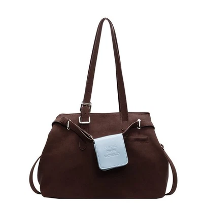 Solid Color Suede Tote Bag For Women With Small Bag Pendant - image 1 of 4