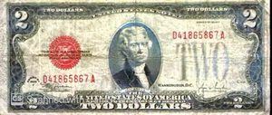 1928 Red Seal $2 Dollar Note Bill Monticello Issue Without 'In God We Trust' - Picture 1 of 8