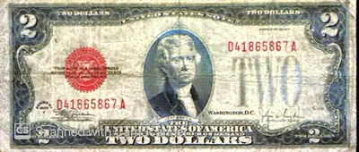 1928 Red Seal $2 Dollar Note Bill Monticello Issue Without 'In God We Trust' - Image 1 of 4