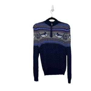 Vineyard Vines Boys Marlin Whale Pattern 1/4-Zip Wool Alpaca Sweater Size L (16) - Picture 1 of 6