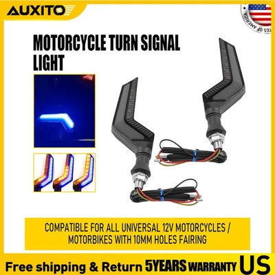 2x Amber+Blue Motorcycle LED Turn Signals Running Light Blinker For Honda H - Image 1 of 4